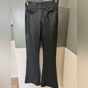 American Eagle Outfitters Faux Leather Black High Rise Flare Pants Size 4 Tall